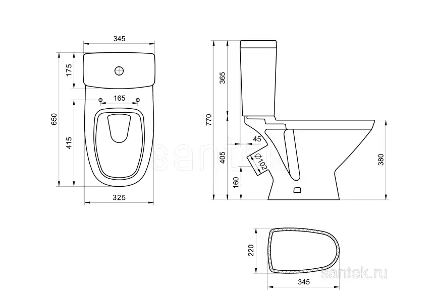 Унитаз-компакт Santek Лига с диагональным выпуском, эконом- 2 реж., полипропилен, 1WH302197 фото 7