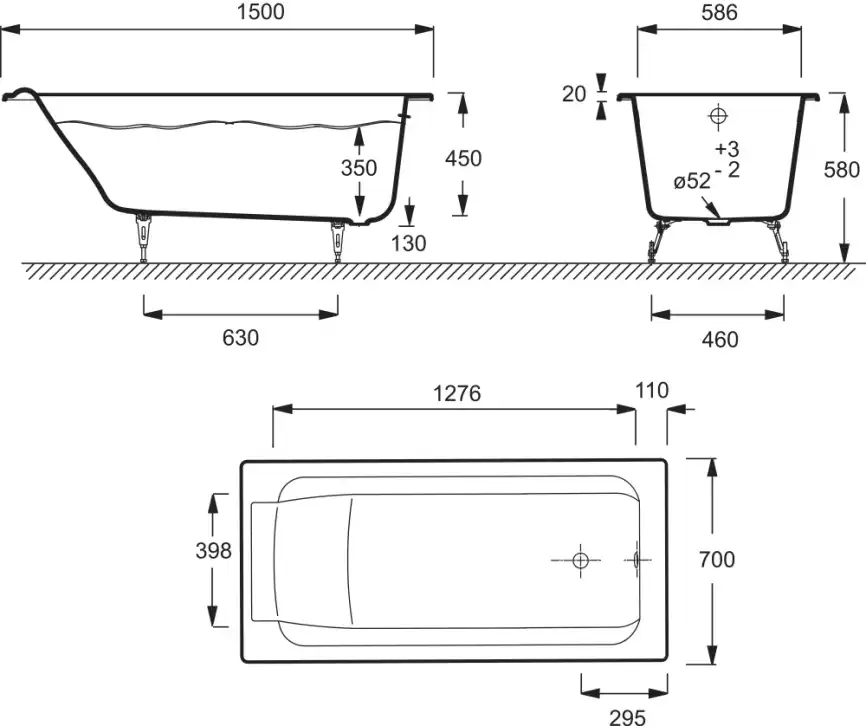 Чугунная ванна Jacob Delafon Parallel 170х70 E2947-S-00, Белая фото 3