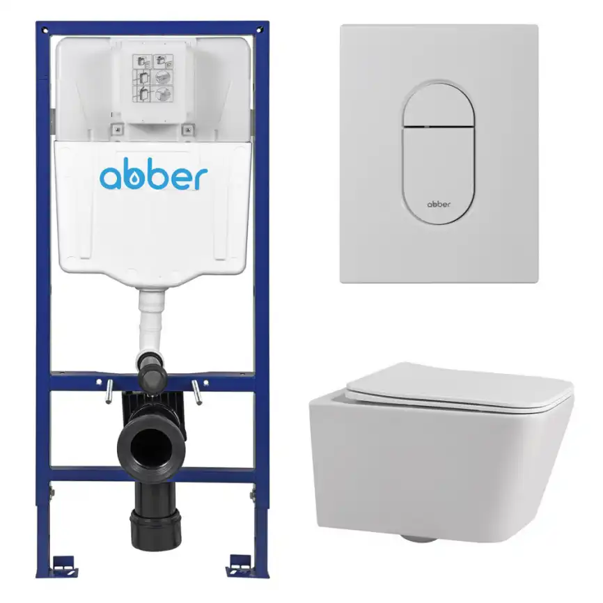 Комплект унитаза с инсталляцией ABBER Rechteck AC1201 белый и кнопкой AC0124MW белая матовая фото 1
