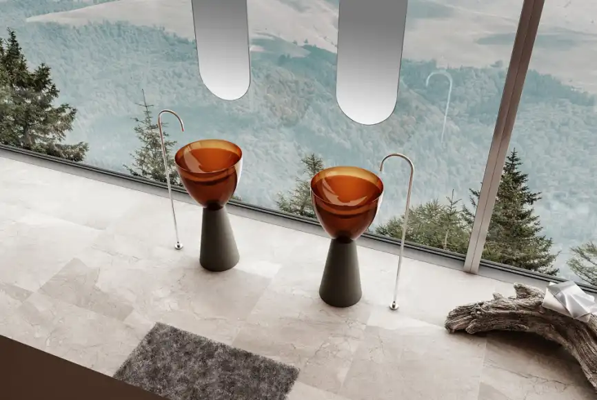 Раковина напольная ABBER KRISTALL 45х45х90 AT2703Black-Opal, круглая, черный/коричневый фото 3