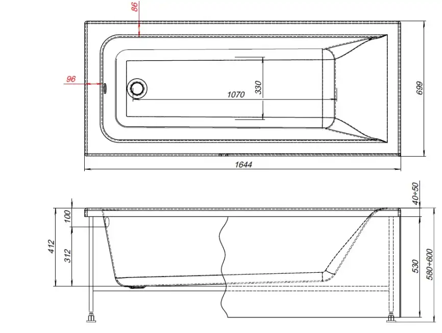 Акриловая ванна Aquanet Aura 165x70 (с каркасом), 362711 фото 2