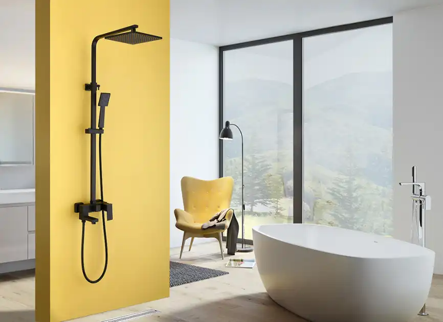 Душевая стойка ABBER Daheim AF8216B с изливом, черная матовая фото 2