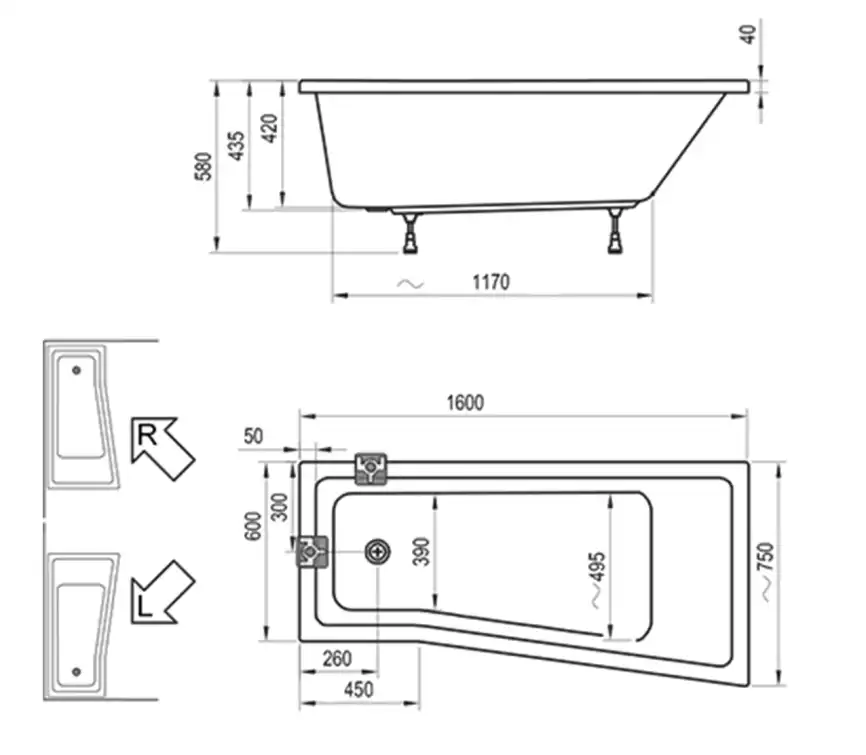Акриловая ванна Ravak BEHAPPY II 160х75 C961000000 левая, Белая фото 2