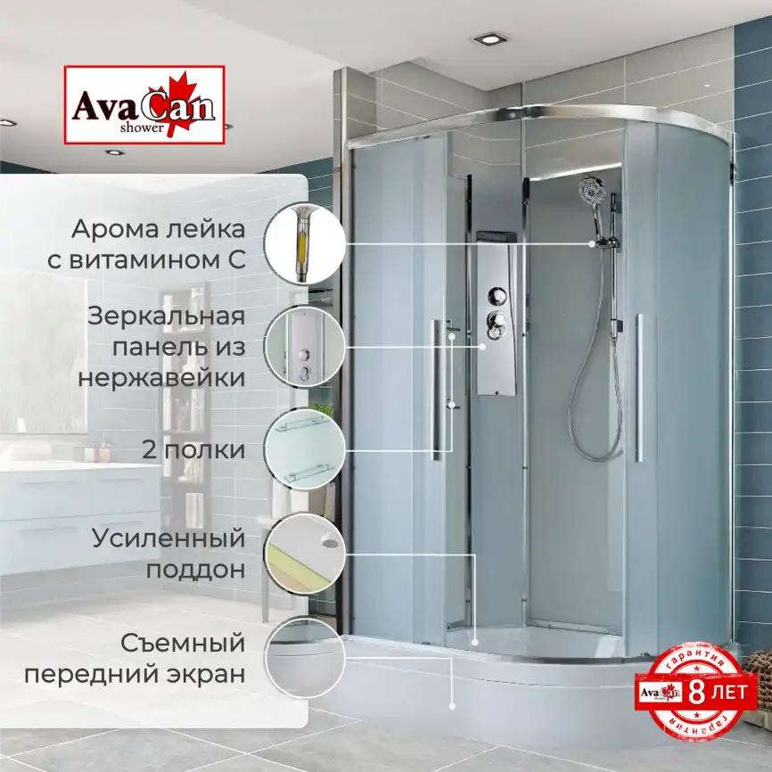 Душевая кабина AvaCan EM3812LN 120x80 см, средний поддон, без крыши, левая фото 2