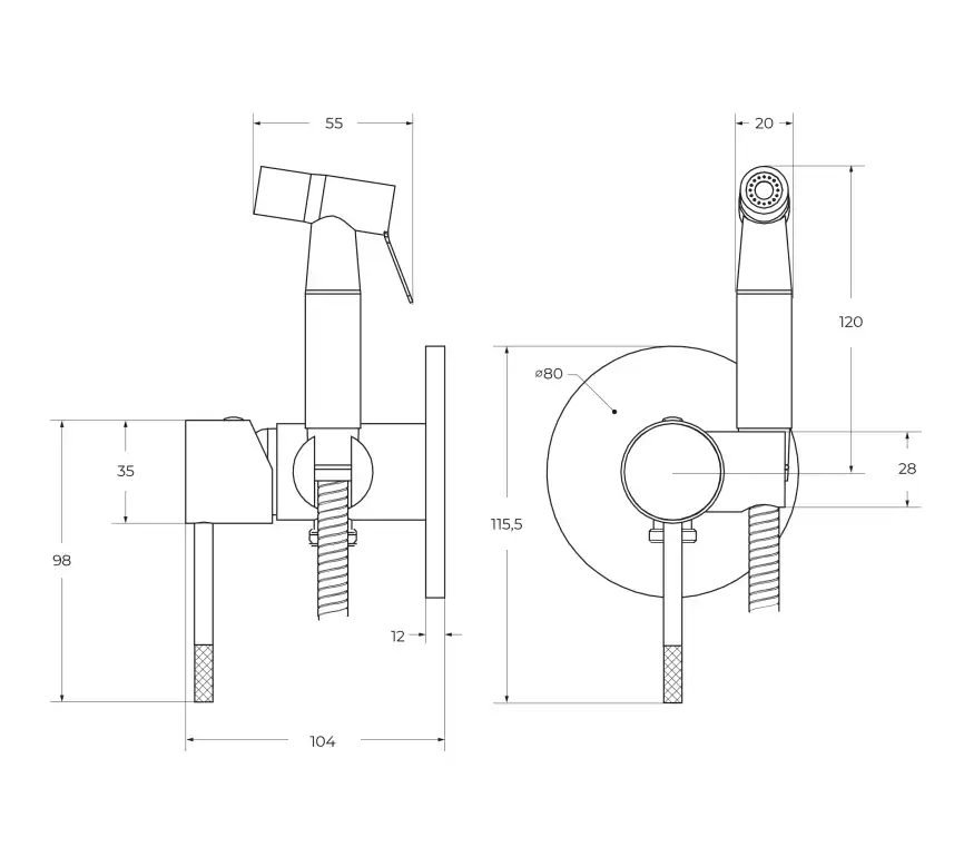 Гигиенический душ со смесителем Cezares RELAX-DIF-NOP, Черный матовый фото 3