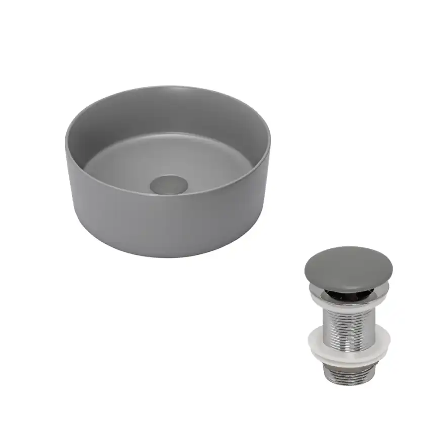 Раковина AVS Лилиан 36x36 серая матовая с донным клапаном фото 1