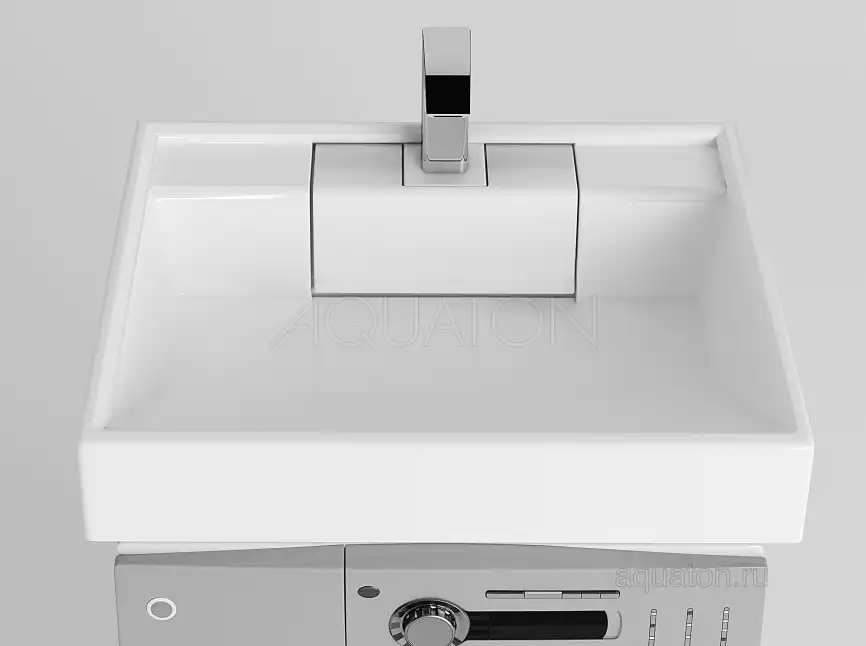 Раковина  Aquaton Рейн 60х50 1A72103KRW010  над стиральной машиной, из литьевого мрамора, Белая фото 5