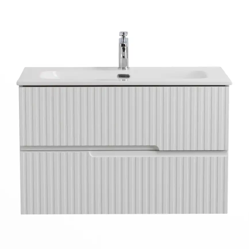 Тумба под раковину Cezares DUET-N 80 см, DUET-N-800-2C-SO-FBS-P подвесная, Ясень белый софт фото 1