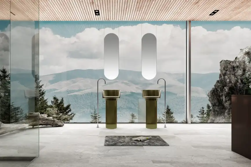 Раковина напольная ABBER KRISTALL 45х45х90 AT2702Vesuvian, круглая, оливковая фото 2