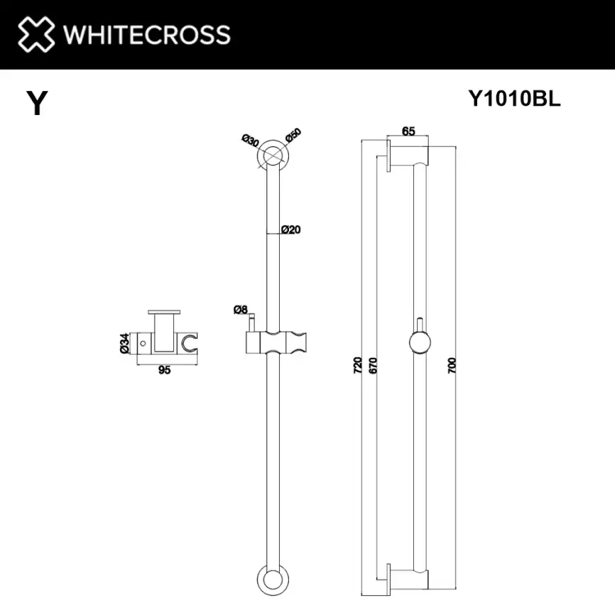 Душевая штанга WHITECROSS Y black Y1010BL, Черный матовый фото 3