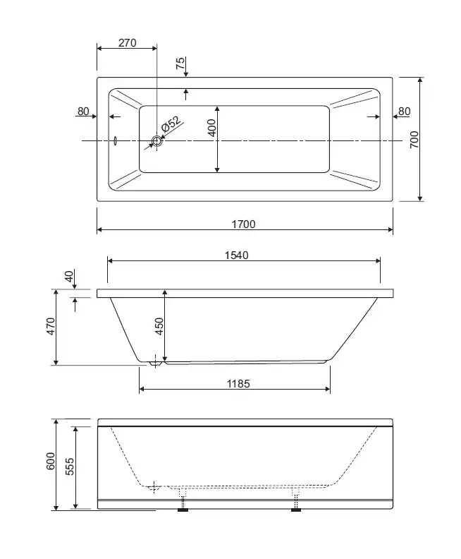 Акриловая ванна CEZARES PLANE SOLO-170-70-45-W37 фото 3