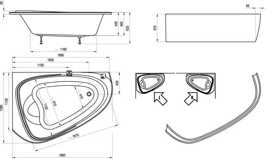 Акриловая ванна Ravak LoveStory II 196х139 C761000000 правая, Белая фото 2
