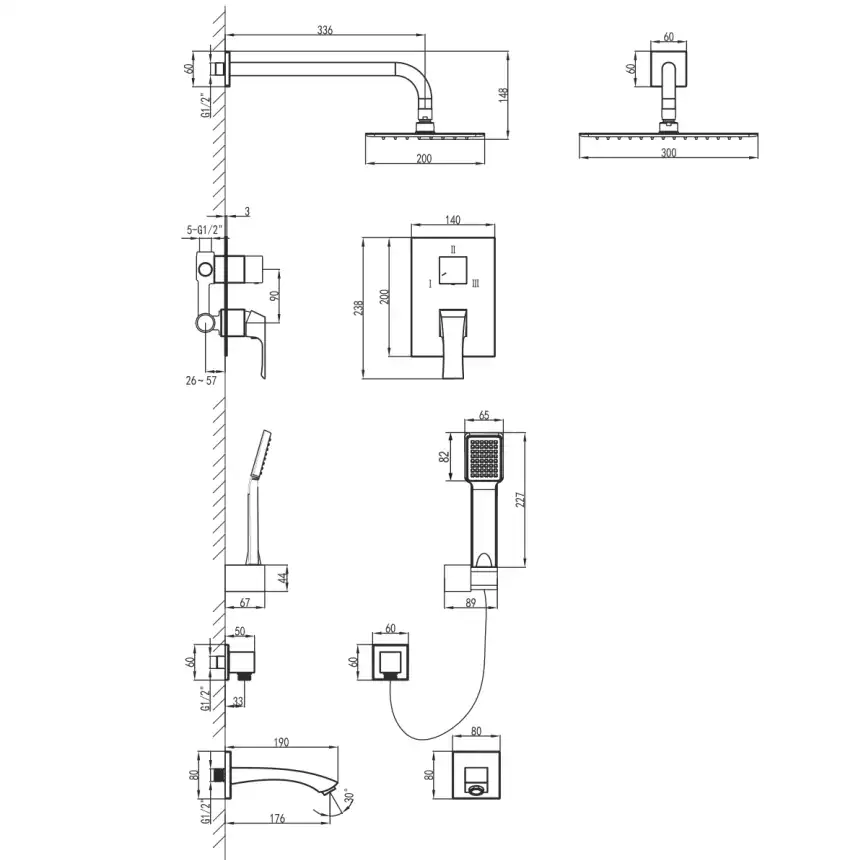 Душевая система Lemark Unit LM4522C для ванны с изливом, встраиваемая с верхним душем, Хром фото 2