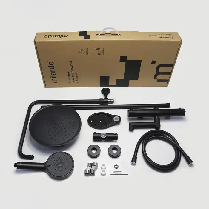 Душевая система Milardo Ideal Spa ILSBLTHM06 для ванны с изливом цвет, Черный матовый фото 7