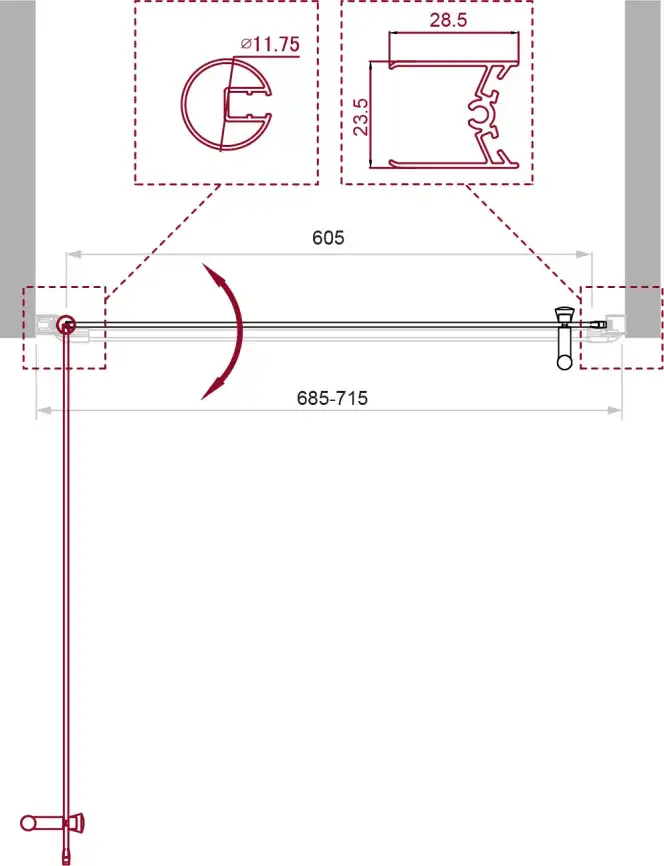 Душевая дверь BelBagno Uno 70 см, UNO-B-1-70-CH-Cr, профиль Хром, стекло Рифленное фото 4