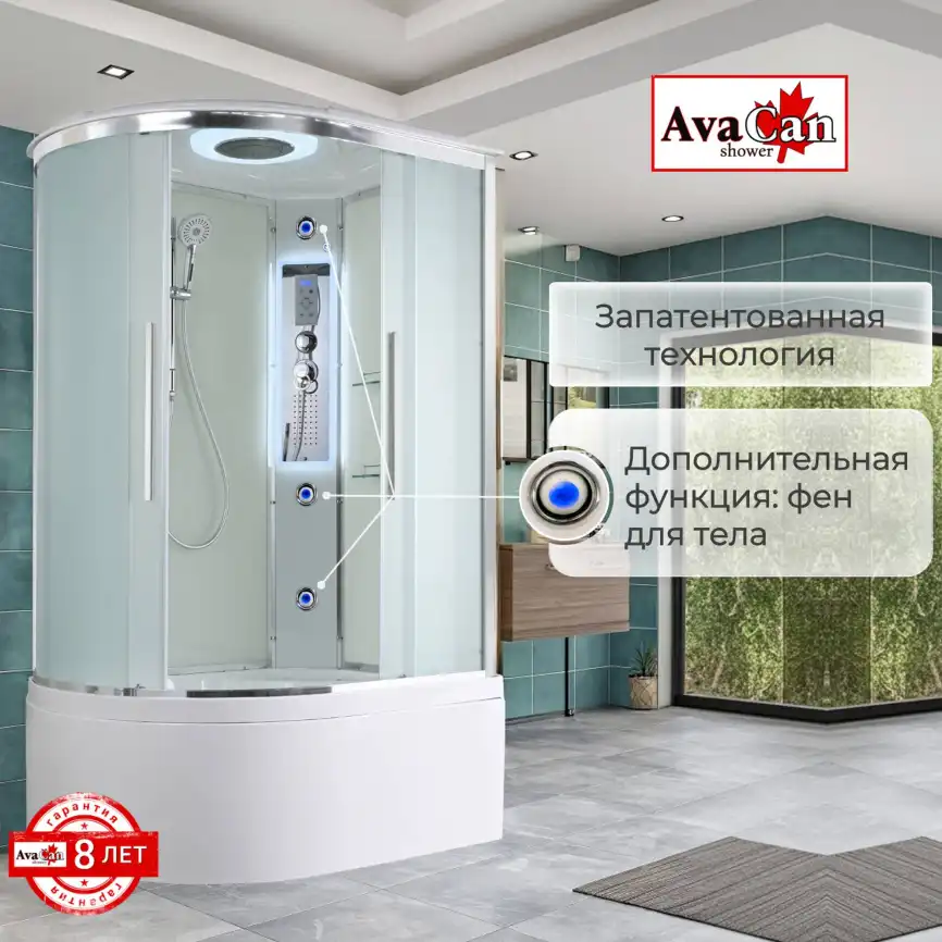 Душевая кабина AvaCan EM5812RLED 120x80 см, высокий поддон, с крышей, правая фото 18