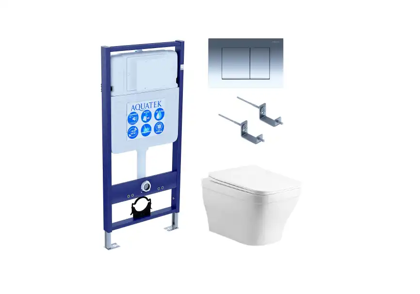 Унитаз с инсталляцией SET AQUATEK АМАДЕО cm-010 4в1 с сиденьем микролифт и клавишей смыва Хром фото 1