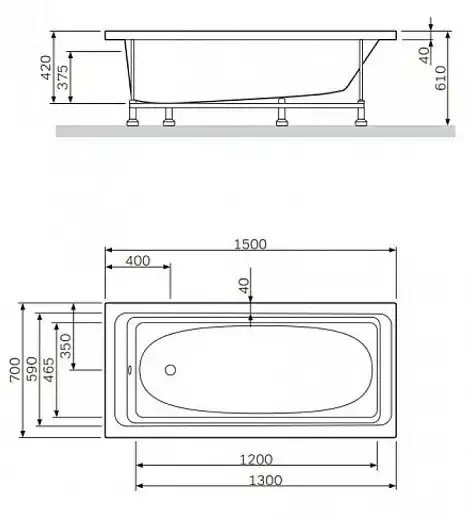 Акриловая ванна Alba Spa Gamma 150х70 прямоугольная ВПР0220200100 фото 2