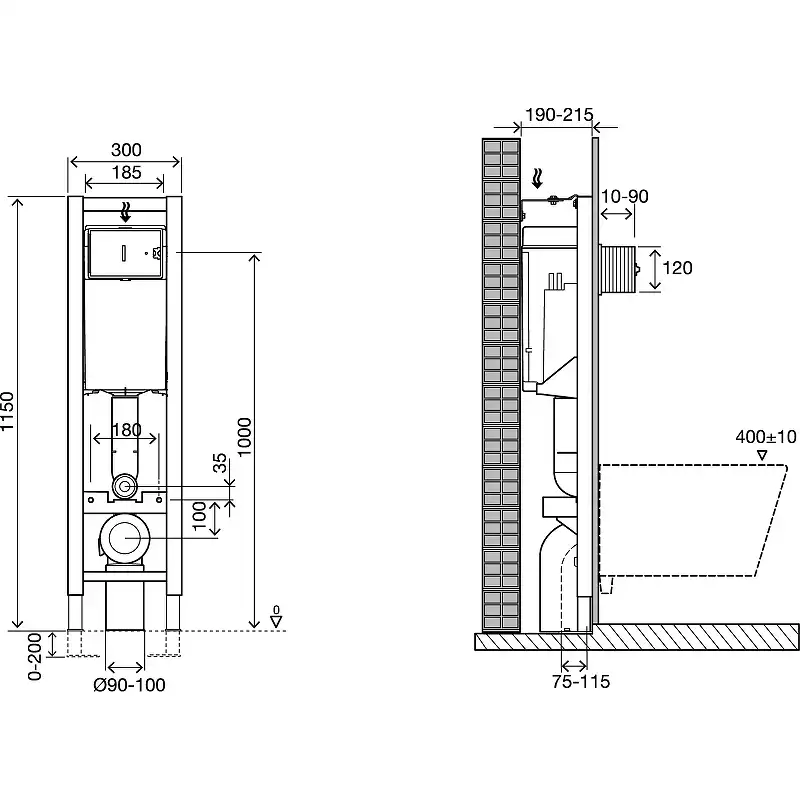 Инсталляция Jacob Delafon E33130RU-NF для унитаза без клавиши смыва фото 4