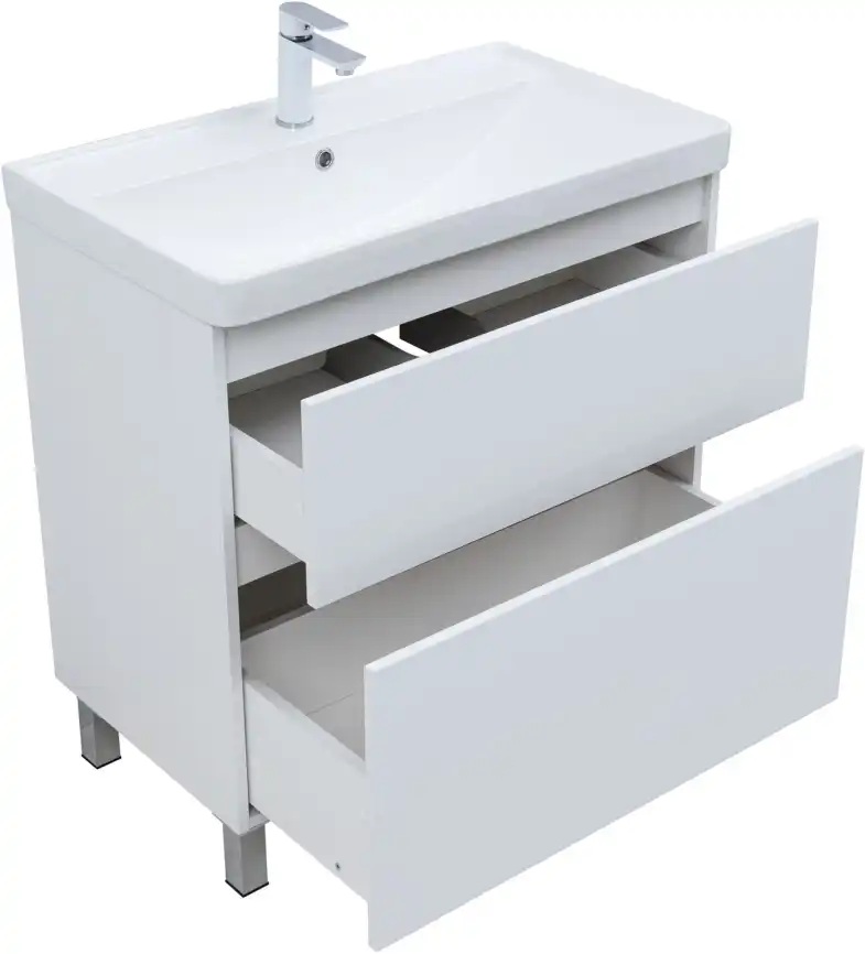Тумба под раковину Aquanet Вега 80 напольная, белый глянец, 344123 фото 4
