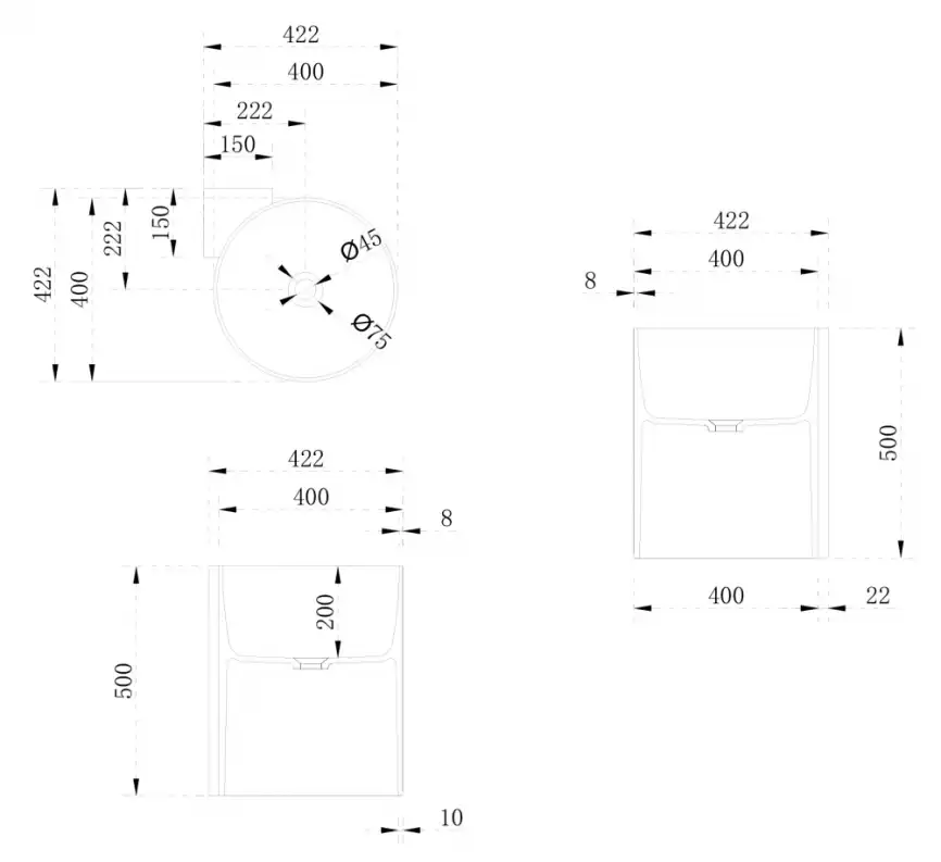 Раковина подвесная ABBER STEIN 42,2х42,2х50 AS2625, угловая, белая матовая фото 5