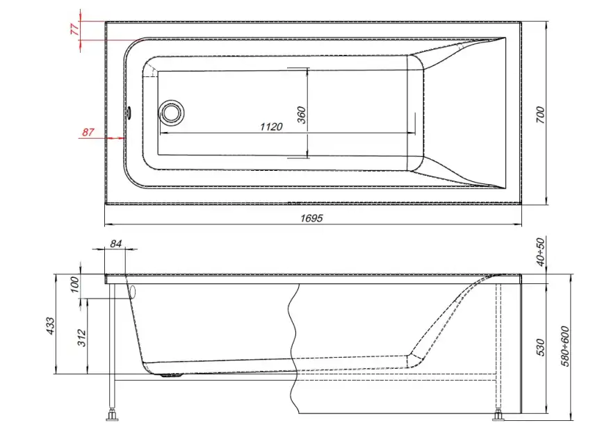 Акриловая ванна Aquanet Aura 170x70 (с каркасом), 362712 фото 2