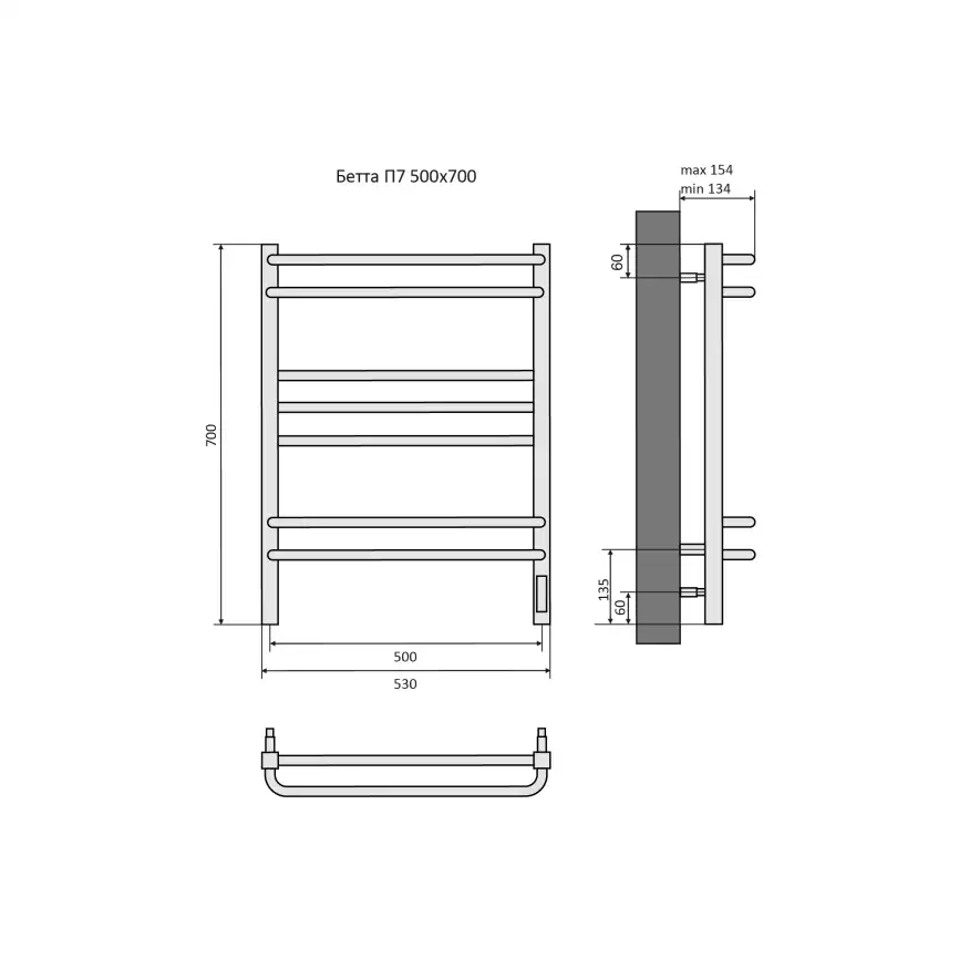 Полотенцесушитель электрический 50х70 Aquatek Бетта П7 AQ EL KRC0770CH, диммер справа, Хром фото 8