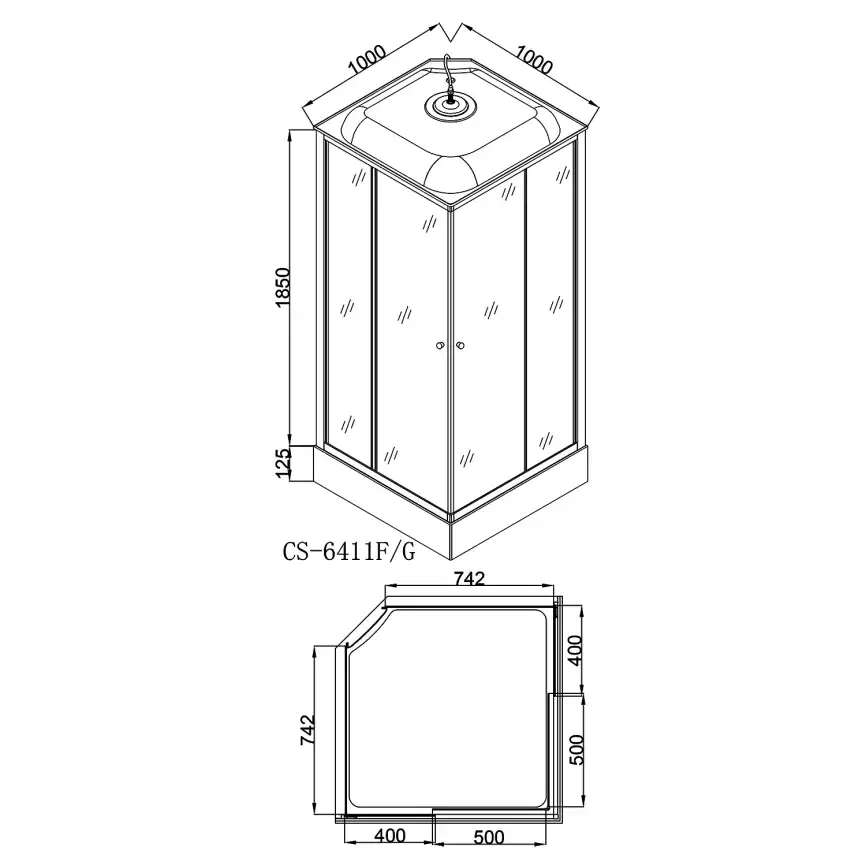 Душевая кабина Loranto 100х100, низкий поддон, Прозрачное стекло, CS-6411G,100*100*215 фото 3