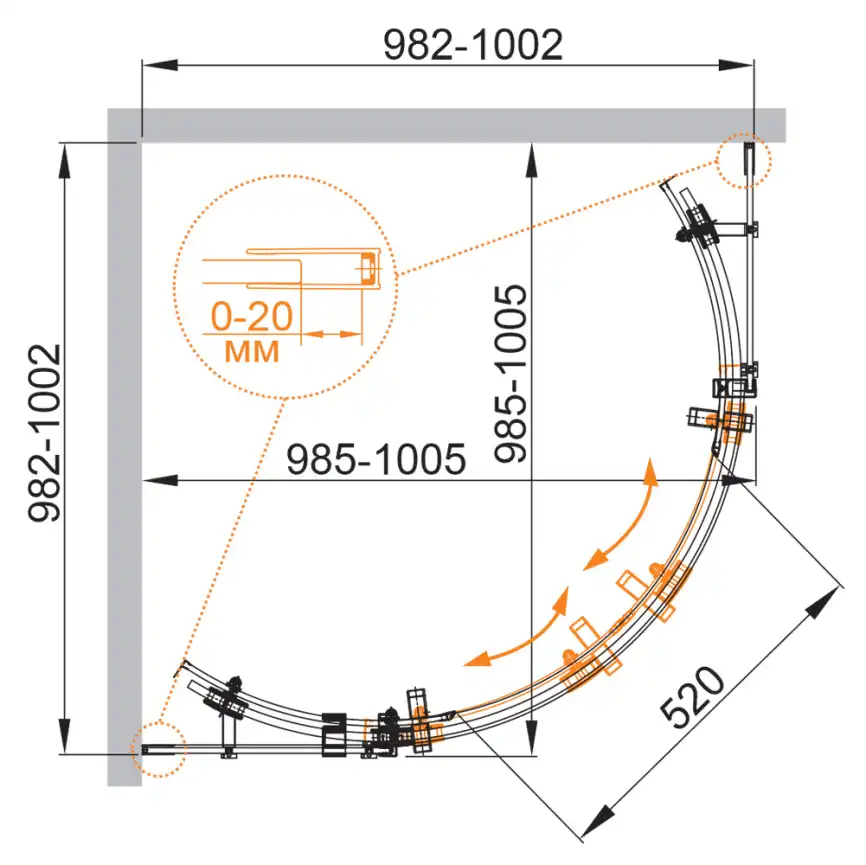 Душевой уголок CEZARES STYLUS-O-M-R-2-100-C-Cr профиль Хром стекло Прозрачное фото 2