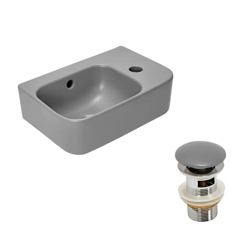 Рукомойник AVS Грэйс 37x25 L, цементно-серый матовый с донным клапаном фото 1