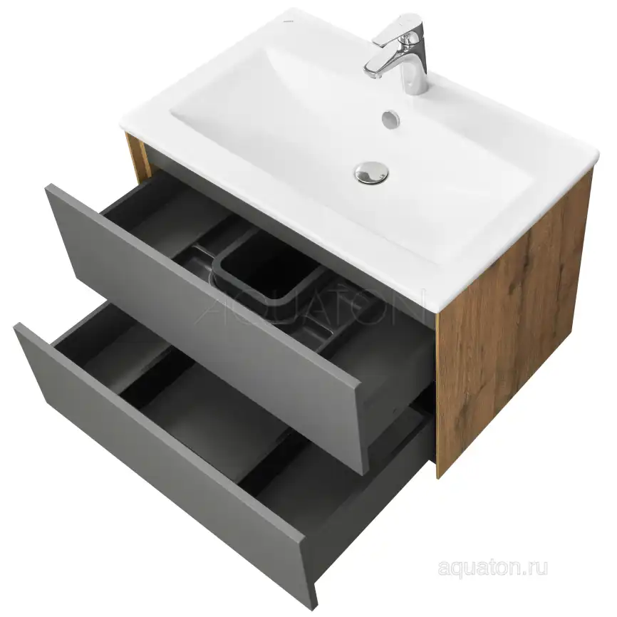 Тумба под раковину Aquaton Сохо 75 1A258101AJA00 подвесная цвет, дуб веллингтон / графит софт фото 4