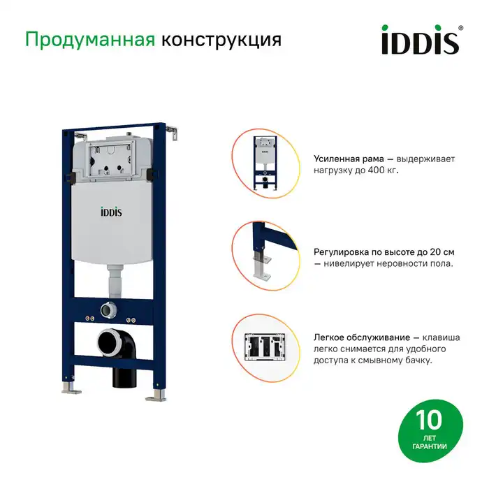 Комплект унитаза с инсталляцией IDDIS Basic BASBQ01i73 с сиденьем микролифт и кнопкой смыва Хром фото 7