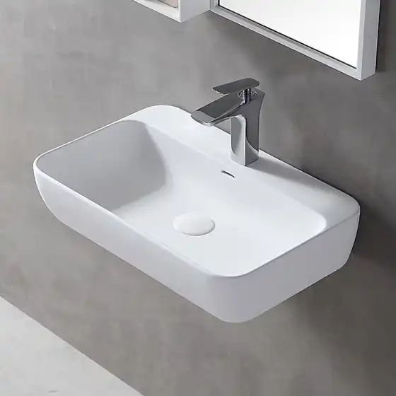 Раковина подвесная ABBER STEIN 60х40х14 AS2654, прямоугольная, белая матовая фото 1