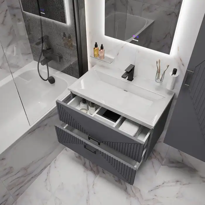 Тумба под раковину Grossman Луксор 100 подвесная, графит матовый (1010059) фото 6