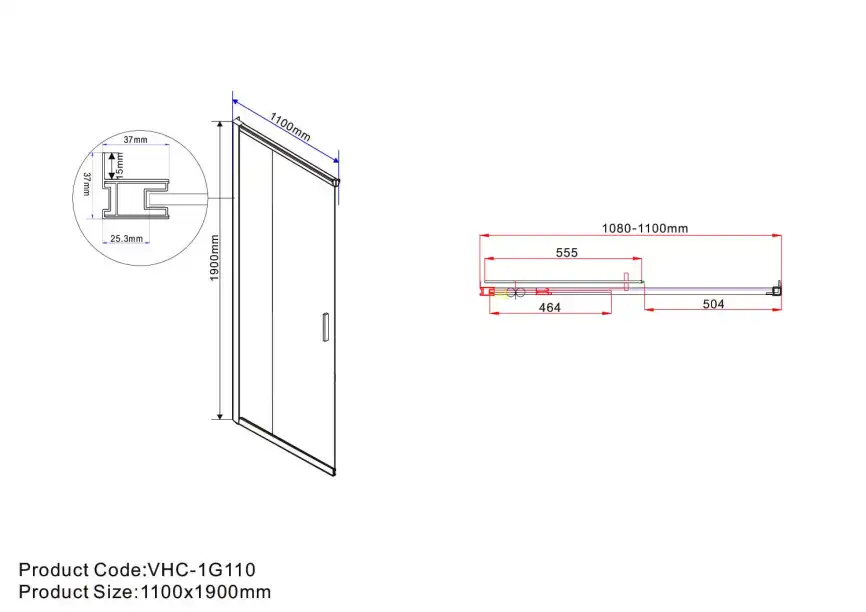Душевой уголок Vincea Garda 110х110 VSS-1G1111CGB, дверь раздвижная, профиль черный, стекло тонированное фото 6