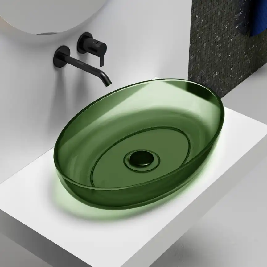 Раковина накладная ABBER KRISTALL 60х40х13 AT2801Emerald, овальная, зеленая фото 1