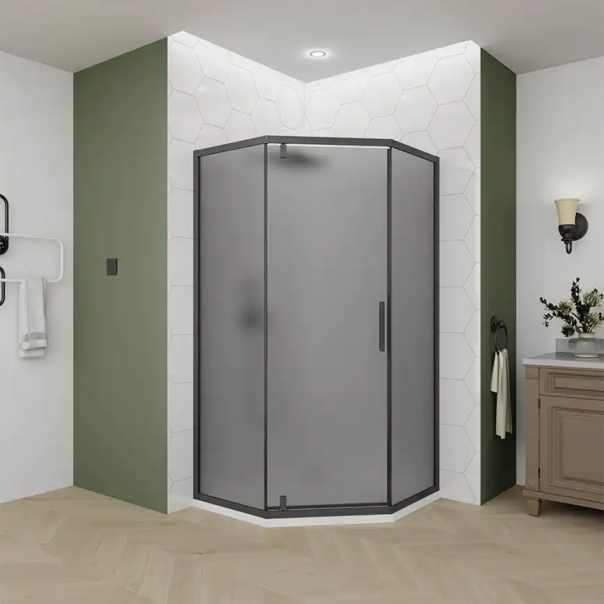 Душевой угол Veconi Ottimo P10 B, 800x800x1900, черный матовый, стекло тонированное матовое фото 1