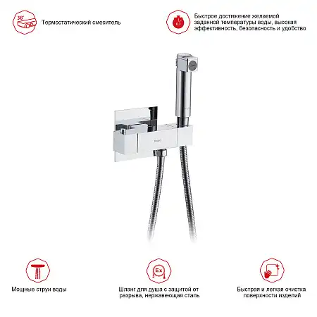 Смеситель с гигиеническим душем Raglo R24.56 с термостатом, Хром фото 6