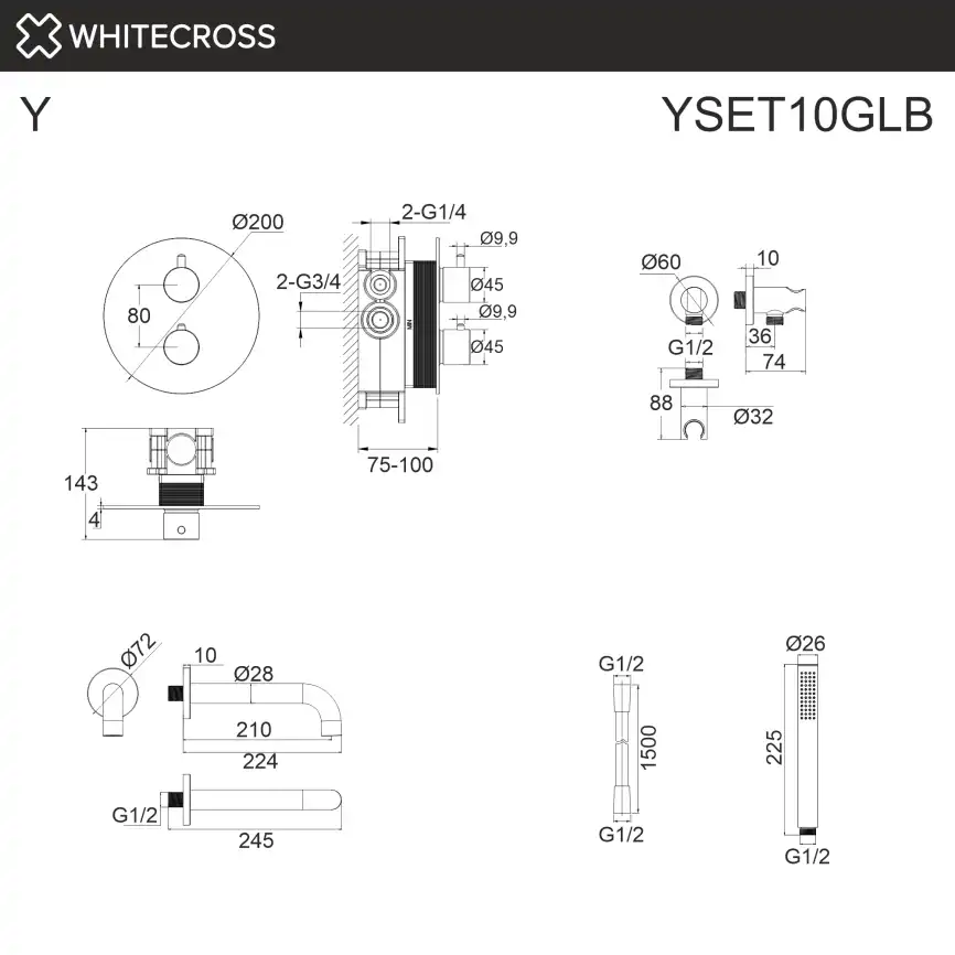 Душевая система для ванны WHITECROSS Y brushed gold YSET10GLB, термостатическая, скрытого монтажа, Золото брашированное фото 3