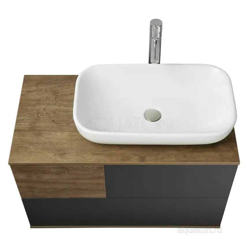 Тумба под раковину Aquaton Терра 85 1A247201TEKA0 подвесная правая, цвет дуб кантри / антрацит фото 7