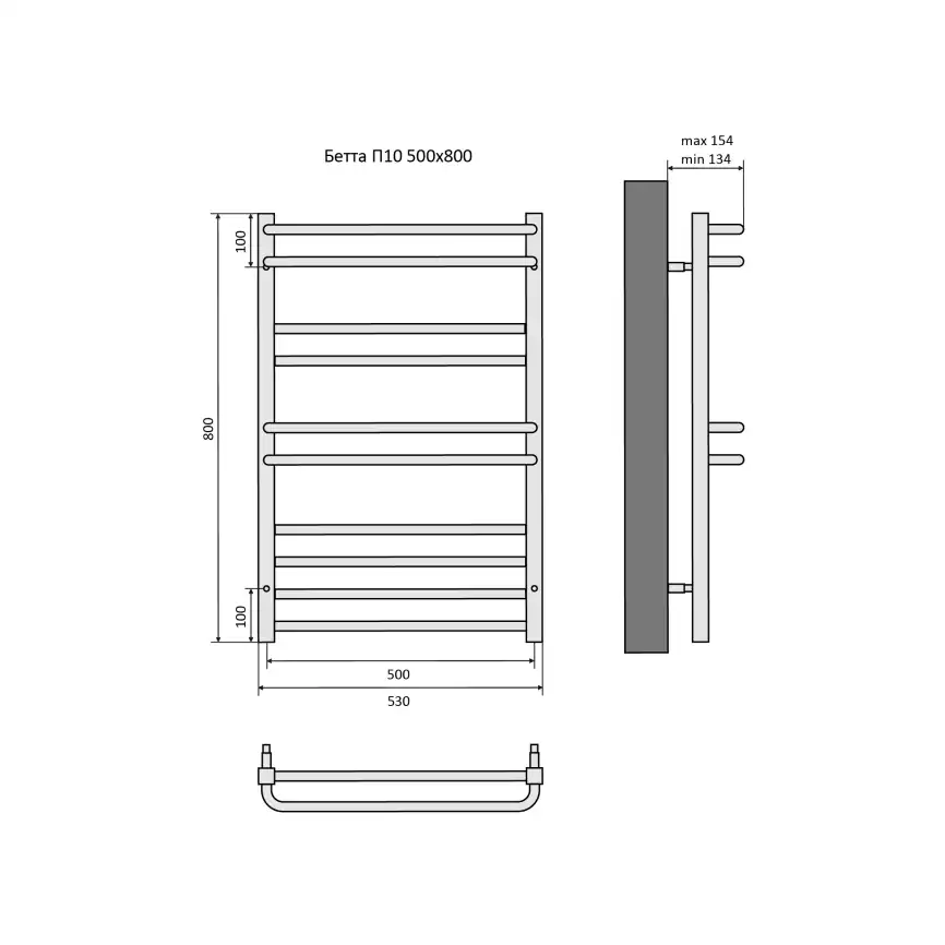 Полотенцесушитель водяной Aquatek Бетта 50х80 AQ KRC1080CH П10 нижнее подключение 1/2 фото 4