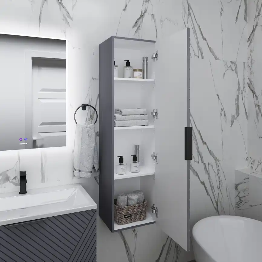 Шкаф-пенал для ванной Grossman Блисс 35 подвесной, графит матовый (303546) фото 5