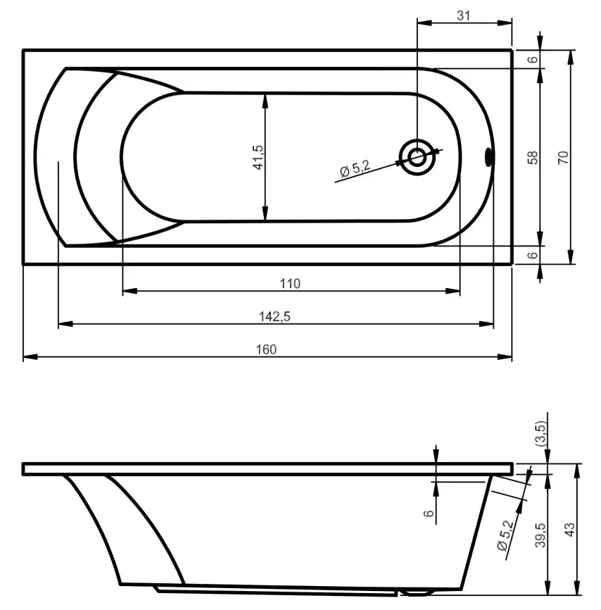 Акриловая ванна Riho MIAMI 160х70 прямоугольная B059001005 фото 6