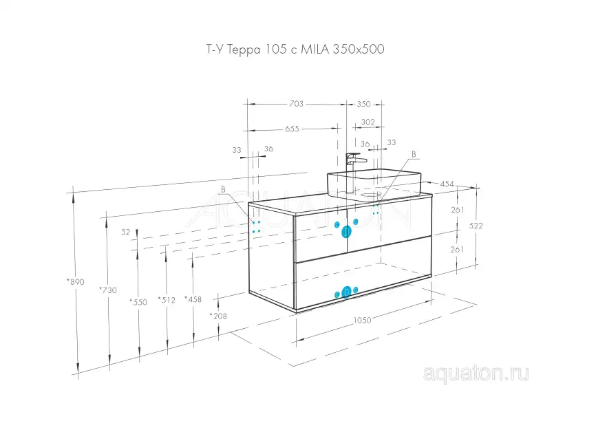 Тумба под раковину Aquaton Терра 105 1A246901TEKA0 подвесная правая, цвет дуб кантри / антрацит фото 3