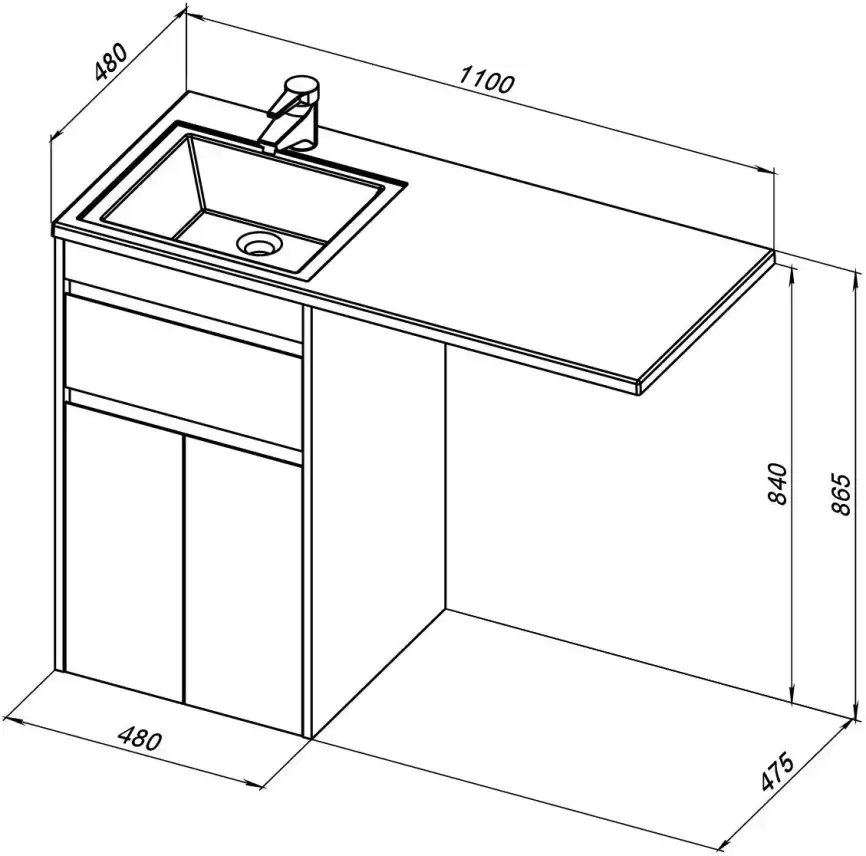 Тумба под раковину Aquanet Токио 110/48 белый (напольная, 1 ящик, 2 дверцы) 237744 фото 3