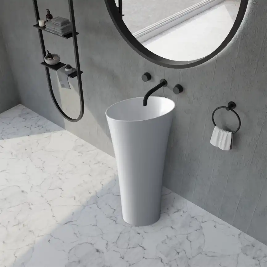 Раковина напольная ABBER STEIN 50х50х90 AS2509-H, круглая, белая матовая фото 2