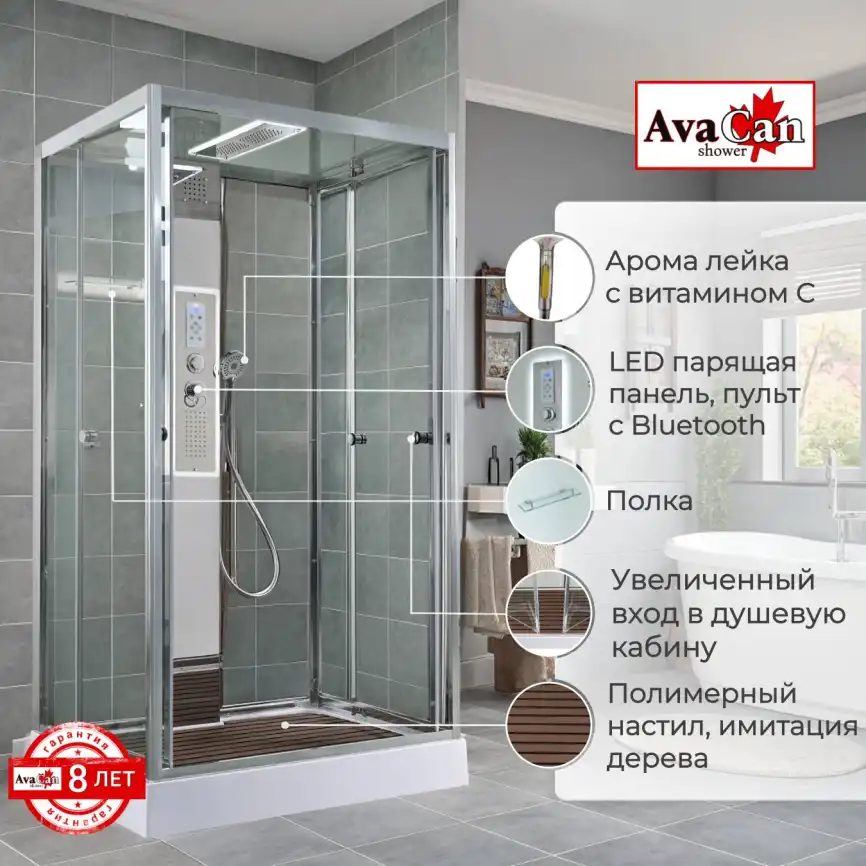 Душевая кабина AvaCan Z1912LED 120x90 см, низкий поддон, с крышей фото 2