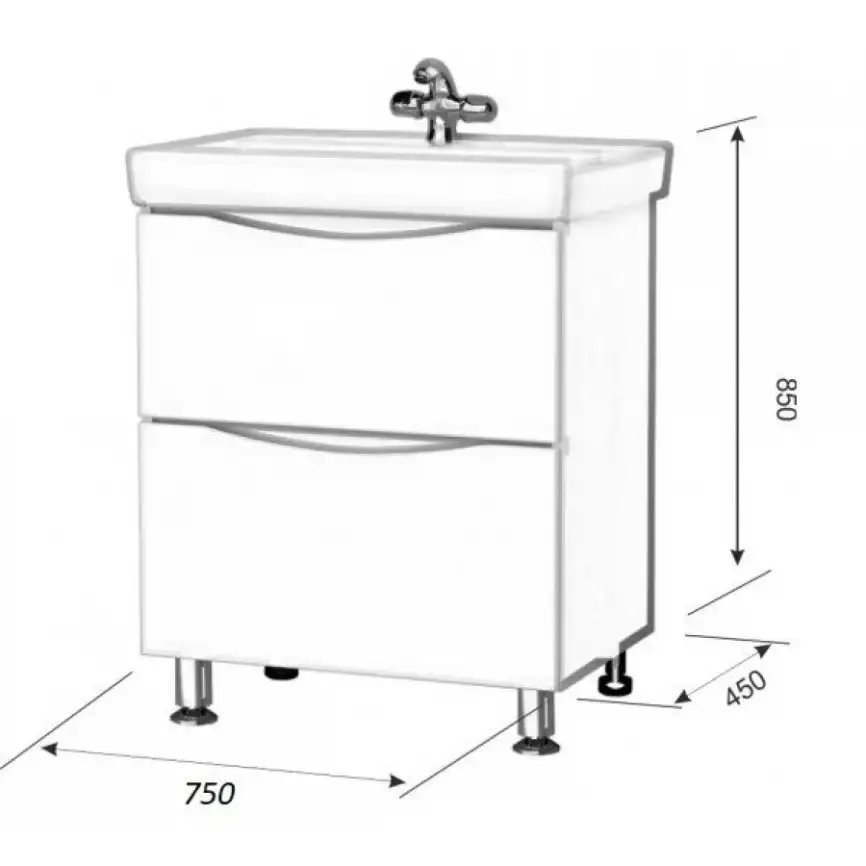Тумба с умывальником AURA ПАЛЕРМО 80-2 напольная (Раковина COMO 80) Белая фото 3