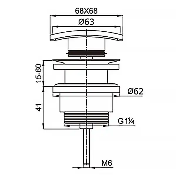 Донный клапан AZARIO AZ-106-WHI для раковины, квадрат, CLIC-CLAC, G 1 1/4, латунь, белый фото 3