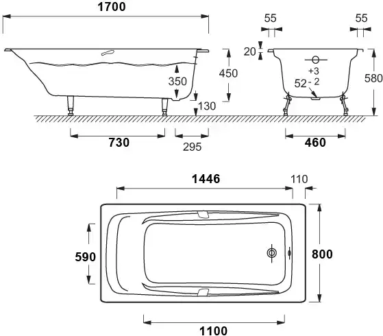 Чугунная ванна Jacob Delafon Repos 170х80 E2915-00 с антискользящим покрытием, Белая фото 4